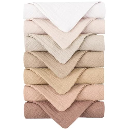 Konssy 7-Pack Soft Cotton Face Wash Cloths, Reusable Absorbent Washcloths for Sensitive Skin, Facial Makeup Remover Towels for Women (11 x 11 Inch)
