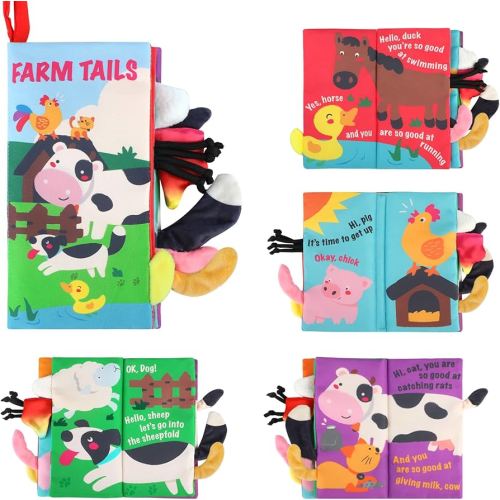 beiens Soft Toys Baby Cloth Books, Touch and Feel Crinkle Books for Babies, Infants & Toddler, Early Development Interactive Car Toys & Stroller Toys for Boys & Girls (Farm Tails-1 Book)
