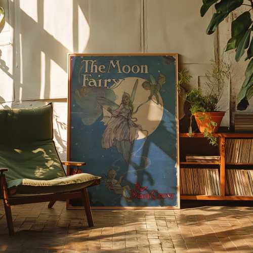 Vintage Moon Fairy Art Print: Whimsical Fantasy Tale Decor