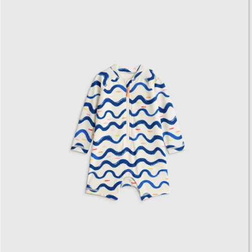 Long Sleeve Zip-Up Rash Guard One-Piece - Baby in Wavy Fish - 9-12mo