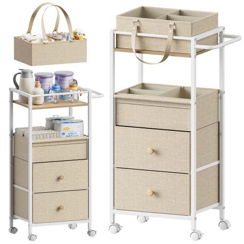 pulatree Baby Diaper Caddy Organizer Cart with Drawers, 3In1 Rolling Storage, Removable Diaper Caddy, Detachable Dividers, Wheels