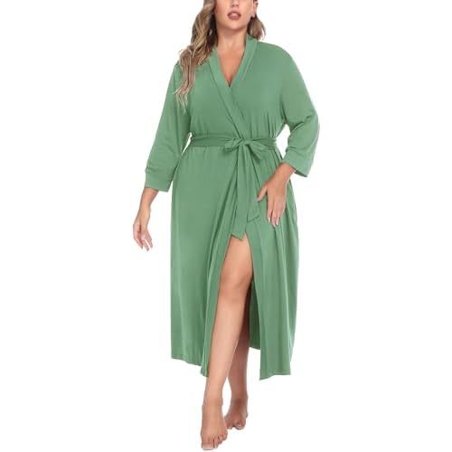 IN'VOLAND Womens Plus Size Kimono Robes Long Knit Bathrobe V Neck Ladies Loungewear Lightweight Soft Sleepwear 1X-5X
