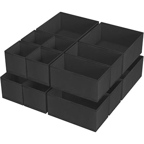 Criusia 16 Pack Underwear Drawer Organizer, Drawer Organizer Clothes, Foldable Cloth Storage Box Closet Dresser Drawer Divider Organizer for Clothes, Scarves (Black)