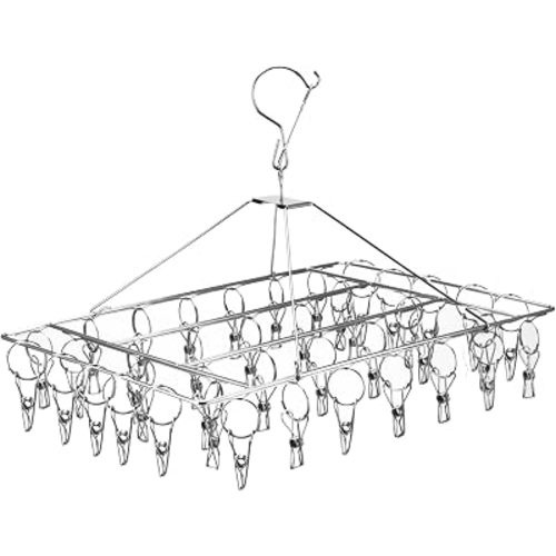 60‑Clip Stainless Steel Clothes Hanger – Heavy‑Duty Windproof Laundry Rack with Metal Pegs for Indoor & Outdoor Drying, Multi-Purpose Clothespins for Socks, Underwear, Delicates