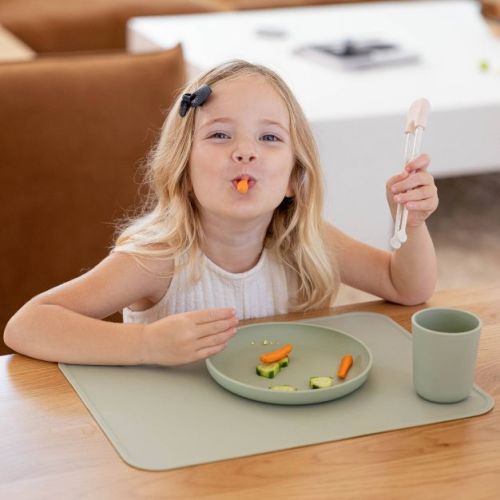 Lalo Silicone Placemat - Sage: Rectangular, Solid Pattern, 16" Length