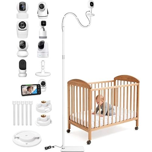 82" Adjustable Height Baby Monitor Floor Stand with Flexible Gooseneck - No Drill & Tool-Free,Sturdy Base,Fits Nanit Pro & Flex,HelloBaby,Kasa,Tapo & Most Baby Monitor Cams (Camera Not Included)