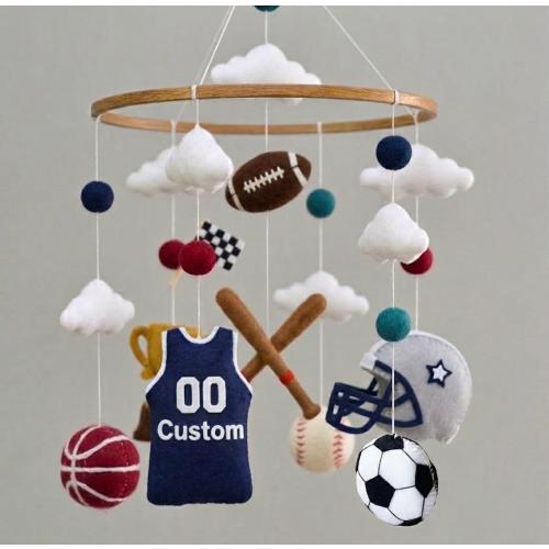 TX Sports Baby Mobile – Basketball, Football, Soccer, Baseball Nursery Decor (Personalized)