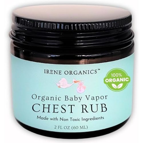 Irene Organics Organic Baby Vapor Chest Rub Clean Vapo Rub Made with Non Toxic Ingredients, Organic Cough & Congestion Relief Balm, Safe Natural Eucalyptus & Lavender Rub for Newborns & Kids