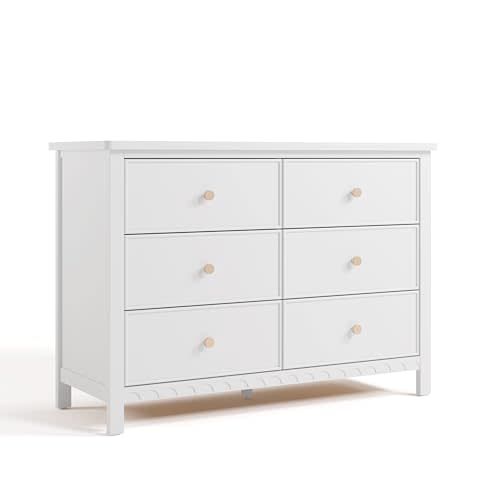 Graco Sasha 6 Drawer Dresser, White | GREENGUARD Gold Certified, Removable Bookshelves, Nursery & Kids Bedroom Wood Dresser, Spacious Storage, Interlocking Drawers