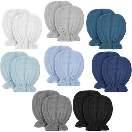 Newborn Baby Muslin Mittens 0-6 Months No Scratch Elastic Wrist Soft Breathable Gloves Bulk Cotton for Infant