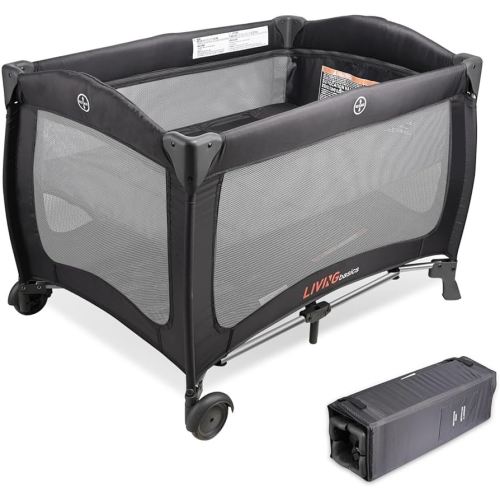 LIVINGbasics Jeu bébé 2 en 1, berceau pliable avec roues pour maison/voyage/extérieur