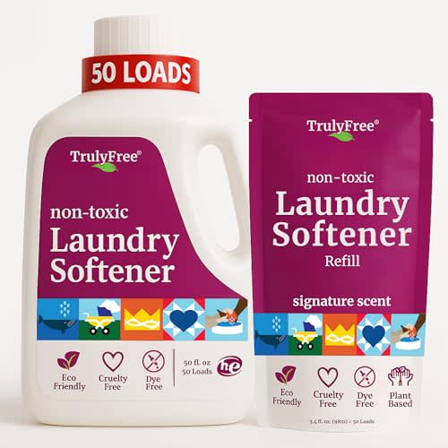 Truly Free Natural Fabric Softener for Sensitive Skin, Baby, Kids | Clean Easy Powder to Liquid Laundry Softener | Lavender Eucalyptus, Septic Safe | 1 Pack Fabric Softner + 1 Refillable Jug, 50 Loads