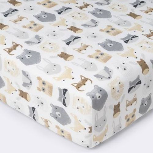 Cotton Fitted Crib Sheet Woodland Animals - Cloud Island™ - Gray/White: 200 Thread Count, 100% Cotton, Standard Crib/Toddler, Single Pack