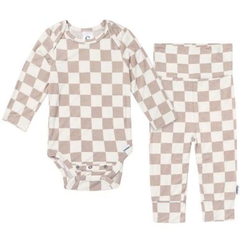 Gerber Baby Neutral 2-Piece Onesie Pant Set, Taupe Check, 3-6 Months