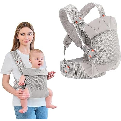 Newborn Carrier, Baby Carrier Newborn to Toddler, Ergonomic Baby Sling with Head Support,Light Grey