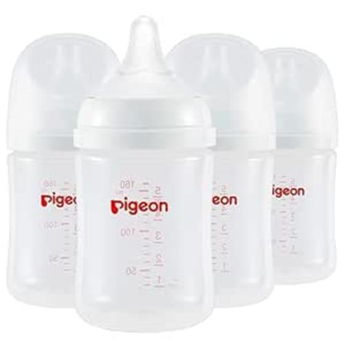 Pigeon PP Wide Neck Anti-Colic Nursing Bottle, 5 oz, 4-Pack | Includes 4 SS Nipples (0m+): Equipped with 4 natural-feel, extra-slow nipples; features a streamlined body for easy cleaning.