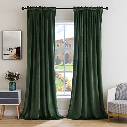 MIULEE Olive Green Blackout Velvet Curtains Drapes 72 Inch Long 52"x72" | Luxurious Bedroom Living Room Decor, Room Darkening, Thermal Insulated, Rod Pocket Design, Super Soft Fabric