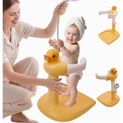 Baby Shower Stand for 𝐁𝐚𝐛𝐢𝐞𝐬 𝟔 𝐌𝐨𝐧𝐭𝐡𝐬 & 𝐔𝐩 - Safety & Non-Slip for Baby Standing Support, Adjustable Heigh with Babe Bath Stand, Toddler Shower Support with 55 Lbs Capacity