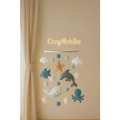 Ocean Theme Baby Mobile - Felt Sea Animals Crib Mobile - Nautical Nursery Decor - Handmade Under the Sea Mobile for Baby Boy or Girl