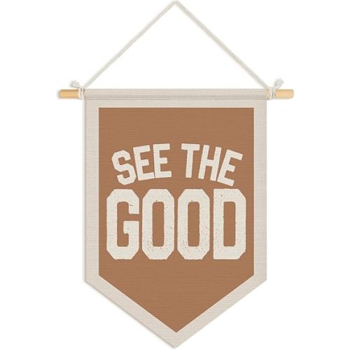 Wheatwin Inspirational See the Good Wall Hanging Pennant Flag Banner, Boho Neutral Motivational Positive Wall Decor for Kids Toddler Nursery Room Bedroom Playroom 15x11 Inch