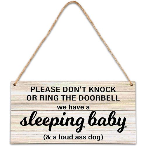 Baby Sleeping Sign - Do Not Knock Or Ring Doorbell, Rustic Hanging Sign For Front Door, Nursery Home Bedroom-B06