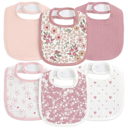 6-Pack Muslin Baby Bibs for Drooling & Teething, Absorbent Bib