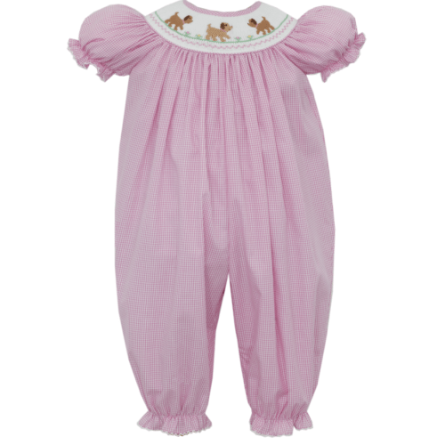 Petit Bebe 123F2 Puppies Smocked Bishop Long Bubble