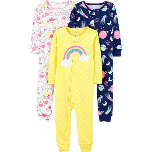 Simple Joys by Carter's Baby 3-pack Snug-fit Footless Cotton Pajamas, dinosaur, space, rainbow, 18 Months