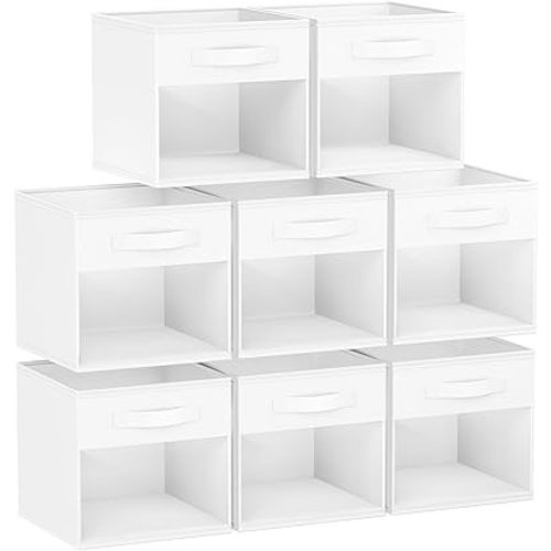 DIMJ Storage Cubes, Cube Storage Bin, 8 Pack Foldable Storage Baskets with Window, Closet Storage Bins with Handle, 11x 11 inch Storage Cubes for Clothes, Toys, Books (White)
