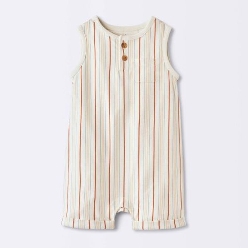 Baby Boys' Striped Henley Tank Romper - Cloud Island™ White 0-3M