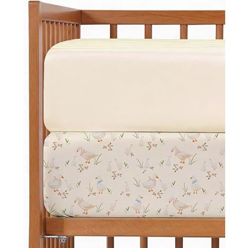 Baby Crib Sheets for Boys & Girls - Pack of 2 Fitted Microfiber Crib Sheets for Standard Crib & Toddler Mattress - Soft, Breathable and Wrinkle Free - Machine Washable - Oeko Tex - 52x28x8in - Goose