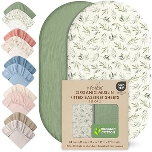 100% Organic Cotton Muslin Baby Bassinet Baby Sheet 33 X 17 Inch Soft Breathable Lightweight Stretchable Bed Sheet 2 Pack Gentle On Skin Durable Snug Fit Sheet for Newborn Bassinet Mattress