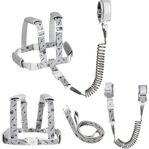 4 in 1 Toddler Harness Leash with Rocket Pattern, Reflective Kids Harnesses with Anti Lost Wrist Link, Child Leashes for Boys Girls,Suitable for Outdoor Activity