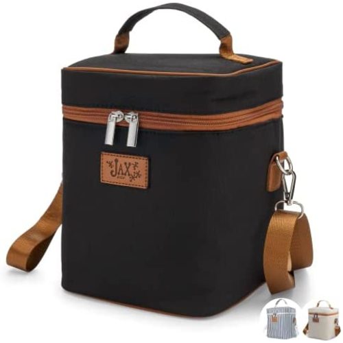 Jax 2020 Breastmilk Cooler Bag | Insulated Container for 6 Bottles or Breast Milk Storing Bags | Caddy Keeps Milk or Formula Cold | Adjustable Shoulder Strap, Top Handle, Pocket for Ice Pack (Black)