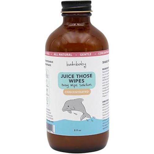 Juice Those Wipes - Make Baby Wipes with All Natural Concentrate Solution to Use with Cloth or Disposables - Makes 2+ Gallons No-Rinse Formula Gentle on Baby's Bottom – Use at Home or Travel - Glass