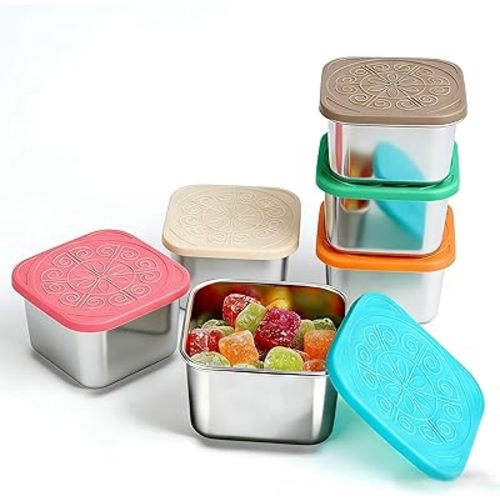 6 Pack Stainless Steel Food Storage Containers with Lids, 6 oz Small Snack Containers Leak Proof Snack Boxes & Meal Prep Lunch Boxes for School, Daycare, Picnic, Summer Camp