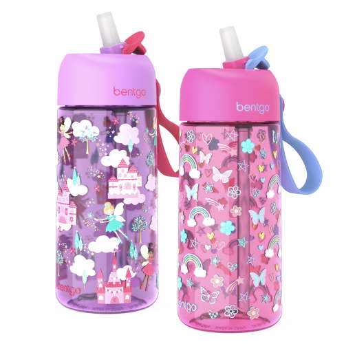 bentgo Plastic Water Bottle 15 oz. Rainbows & Butterflies/Fairies 2/Pack (BGKDWB2-2)