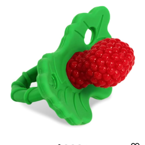 RaZbaby RaZberry Silicone Teether Pacifier – Teething Relief for Infants, Food-Grade, BPA-Free, Hands-Free Design, Natural Berrybumps Fruit Texture for Sensory Development, Freezable – Red