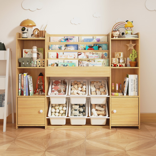 Kids Toy Storage Organizer & Bookshelf with Bins Natural