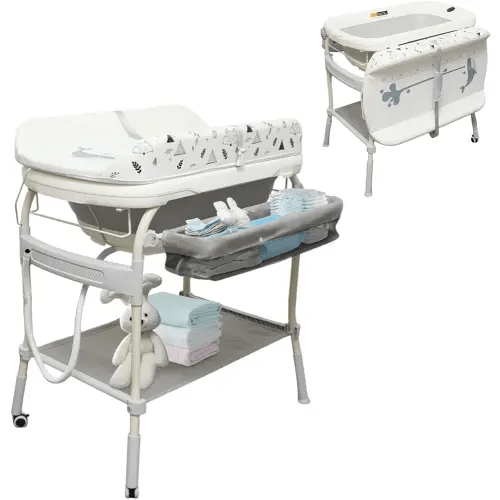 2 in 1 Baby Bathtub with Changing Table, DEYGIA Waterproof Diaper Changing Station Portable Changing Table Adjustable Height Nursery Organizer with Storage Racks for Newborn Infant Toddler