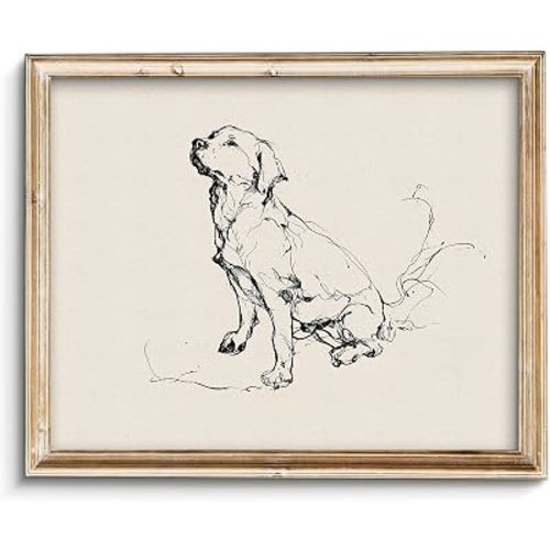 Vodefoad Vintage Dog Sketch Retro Wall Art Labrador Retriever Ink Drawing Print Boho Neutral Line Art Boy Room Nursery Decor - 11x14Inch Unframe