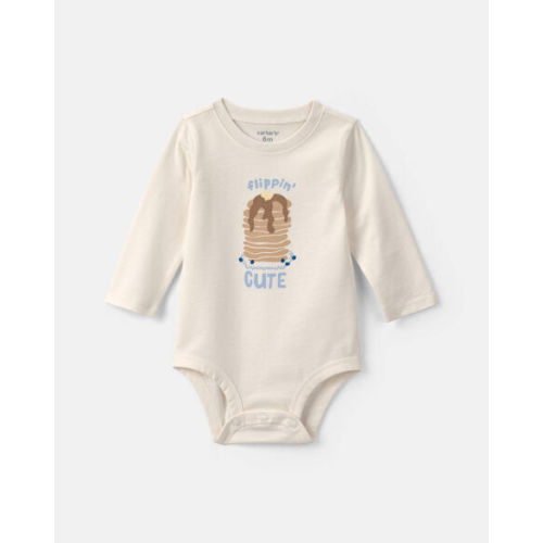 Baby Girl 'Flippin' Cute' Pancake Long-Sleeve Graphic Bodysuit - Cream | Carter's