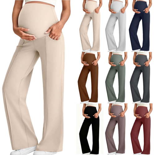 Bovxnpu Maternity Pants Over The Belly Yoga Dress Work Pregnancy Pants Stretchy Loungewear Wide Leg Trousers Womens Straight Pants High Waisted Pull On Casual Trousers Soft Comfy