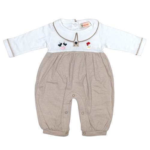 Luigi Farm L/S Stripe Romper Sand/White 5208