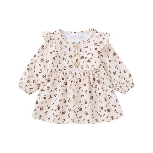 Mioglrie Toddler Baby Girl Dresses Fall Winter Flower & Plaid Dress 3-24M | Long Sleeve Clothes, Ruffle, Plaid, Crew Neck, A-line, Ideal for party, photo shoots, holiday, casual amusement park