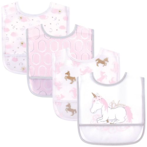 Yoga Sprout Baby Girl Waterproof PEVA Bibs 4pk, Unicorn, One Size
