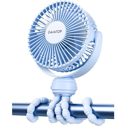 Gaiatop Mini Portable Stroller Fan, Small Clip on Fan 3 Speed Rechargeable