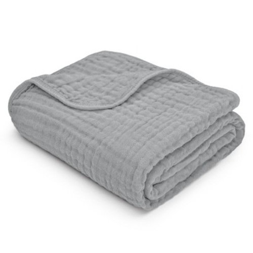 Comfy Cubs Muslin Baby Blanket - 40" x 40" 6-Layer Cotton Blankets for Newborns, Infants & Toddlers - Heather Blue