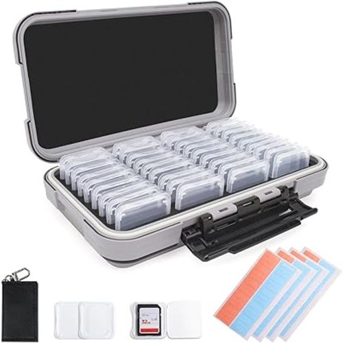 36 Slots Memory Card Case & 36 Transparent Card Cases, Light Gray Camera SD Card Holder Storage with Individual Plastic Card Holder Case for SD Card, Camer Card Organizer for SD Card