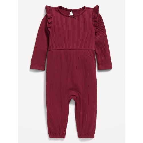 Long-Sleeve Ruffle-Trim Ribbed Jumpsuit for Baby | Old Navy